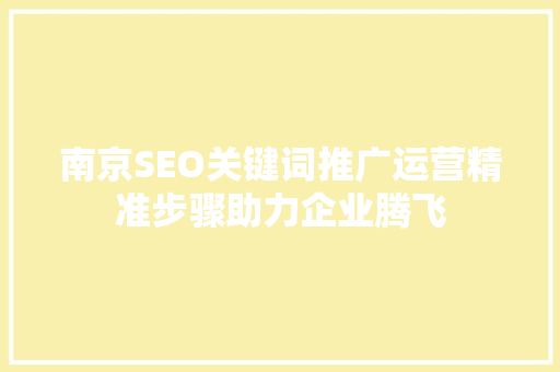南京SEO关键词推广运营精准步骤助力企业腾飞