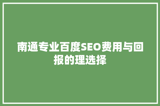 南通专业百度SEO费用与回报的理选择