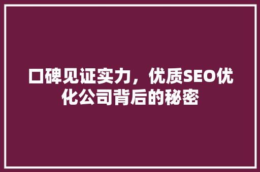 口碑见证实力，优质SEO优化公司背后的秘密