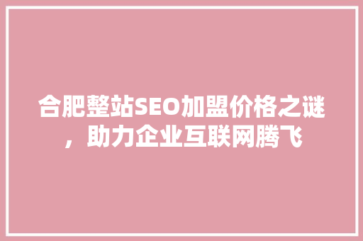 合肥整站SEO加盟价格之谜，助力企业互联网腾飞