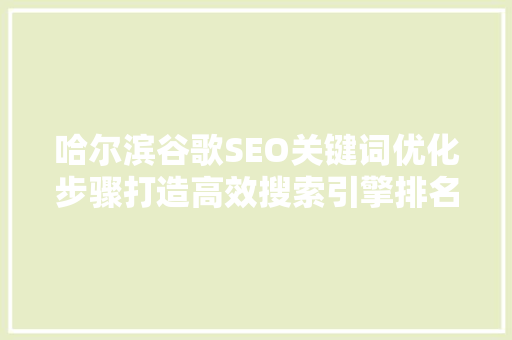 哈尔滨谷歌SEO关键词优化步骤打造高效搜索引擎排名