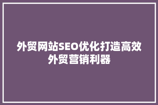 外贸网站SEO优化打造高效外贸营销利器