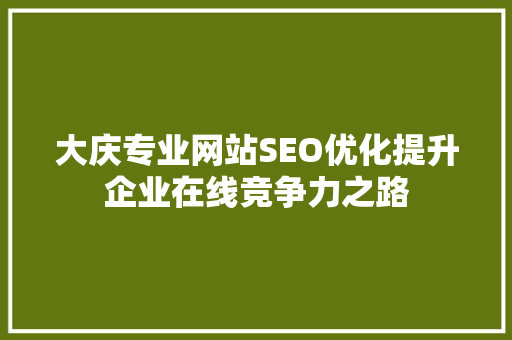 大庆专业网站SEO优化提升企业在线竞争力之路