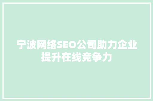 宁波网络SEO公司助力企业提升在线竞争力