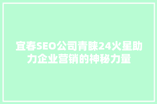 宜春SEO公司青睐24火星助力企业营销的神秘力量