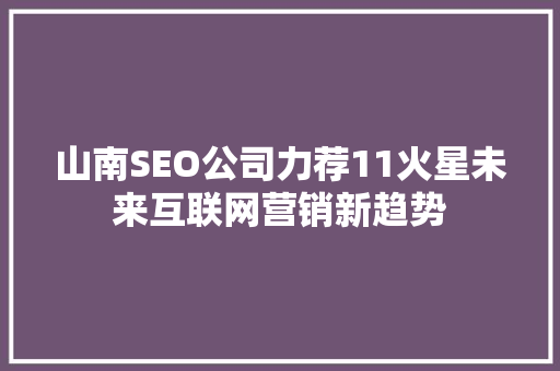 山南SEO公司力荐11火星未来互联网营销新趋势