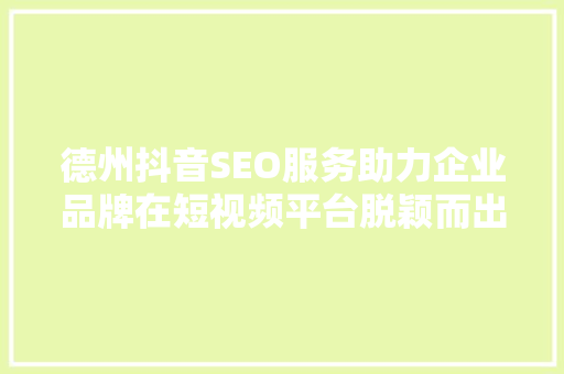 德州抖音SEO服务助力企业品牌在短视频平台脱颖而出