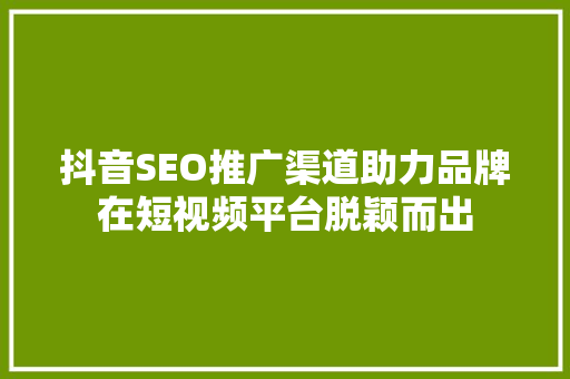 抖音SEO推广渠道助力品牌在短视频平台脱颖而出