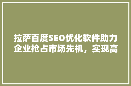 拉萨百度SEO优化软件助力企业抢占市场先机，实现高效网络营销