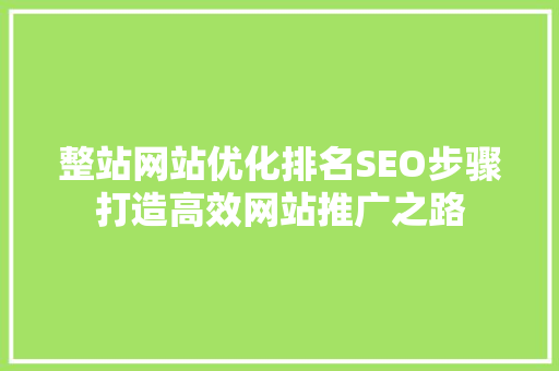 整站网站优化排名SEO步骤打造高效网站推广之路