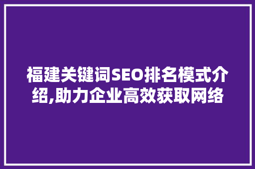 福建关键词SEO排名模式介绍,助力企业高效获取网络流量