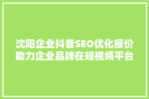 沈阳企业抖音SEO优化报价助力企业品牌在短视频平台脱颖而出