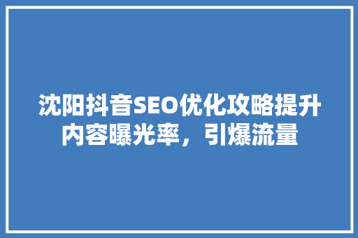 沈阳抖音SEO优化攻略提升内容曝光率，引爆流量