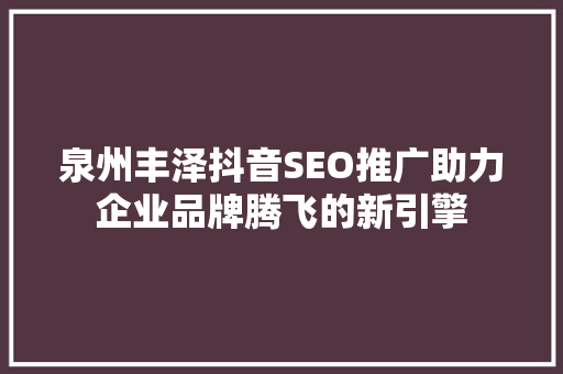 泉州丰泽抖音SEO推广助力企业品牌腾飞的新引擎
