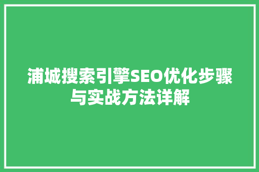 浦城搜索引擎SEO优化步骤与实战方法详解