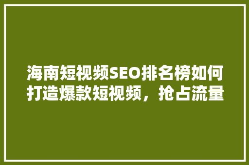 海南短视频SEO排名榜如何打造爆款短视频，抢占流量高地