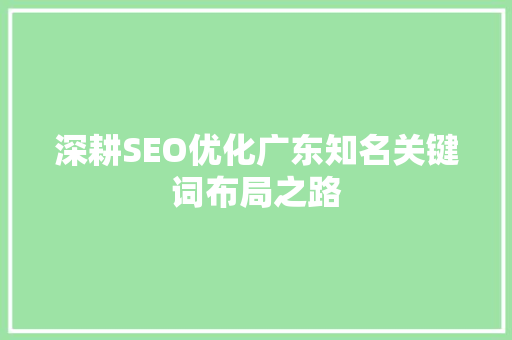 深耕SEO优化广东知名关键词布局之路