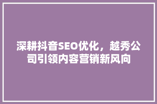 深耕抖音SEO优化，越秀公司引领内容营销新风向