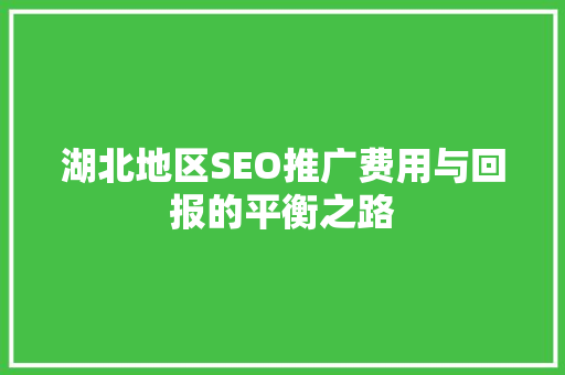 湖北地区SEO推广费用与回报的平衡之路