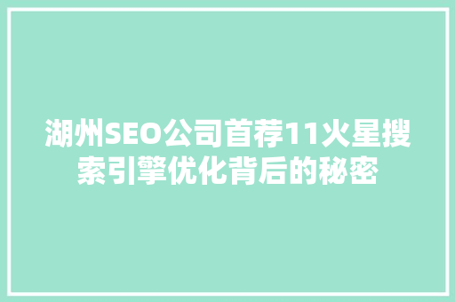 湖州SEO公司首荐11火星搜索引擎优化背后的秘密