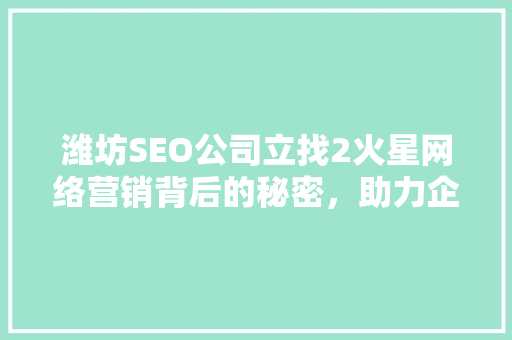 潍坊SEO公司立找2火星网络营销背后的秘密，助力企业腾飞