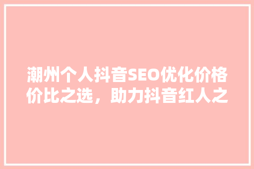 潮州个人抖音SEO优化价格价比之选，助力抖音红人之路