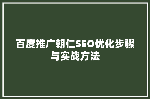百度推广朝仁SEO优化步骤与实战方法