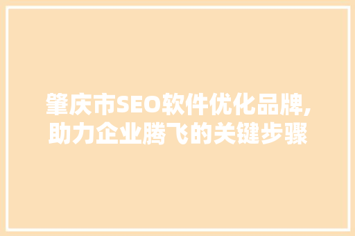 肇庆市SEO软件优化品牌,助力企业腾飞的关键步骤