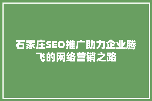 石家庄SEO推广助力企业腾飞的网络营销之路