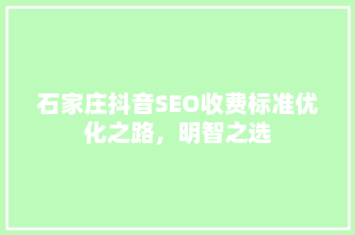 石家庄抖音SEO收费标准优化之路，明智之选