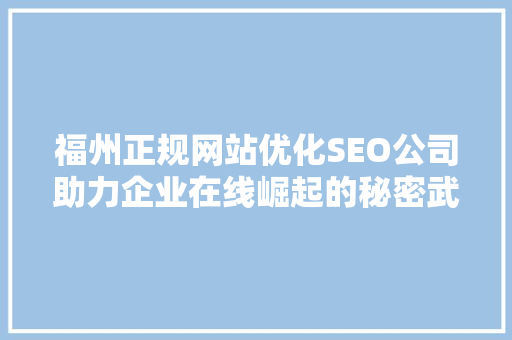 福州正规网站优化SEO公司助力企业在线崛起的秘密武器