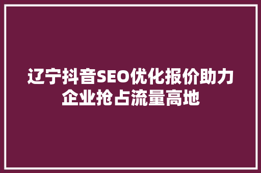 辽宁抖音SEO优化报价助力企业抢占流量高地