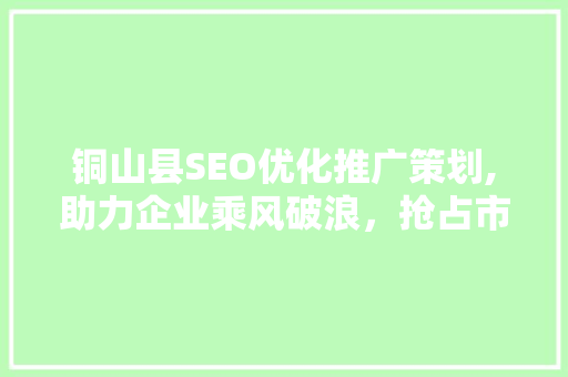 铜山县SEO优化推广策划,助力企业乘风破浪，抢占市场制高点