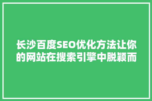 长沙百度SEO优化方法让你的网站在搜索引擎中脱颖而出