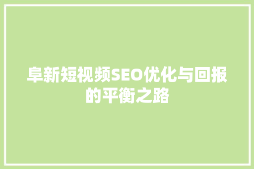阜新短视频SEO优化与回报的平衡之路