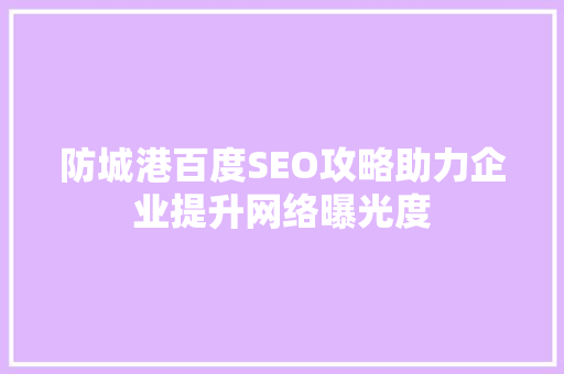 防城港百度SEO攻略助力企业提升网络曝光度