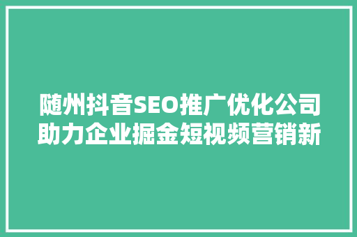 随州抖音SEO推广优化公司助力企业掘金短视频营销新蓝海