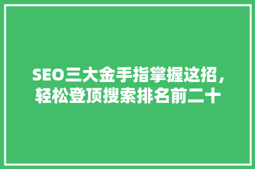 SEO三大金手指掌握这招，轻松登顶搜索排名前二十