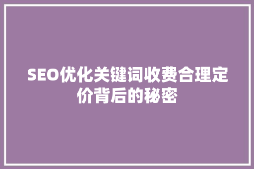 SEO优化关键词收费合理定价背后的秘密