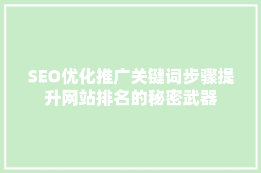 SEO优化推广关键词步骤提升网站排名的秘密武器