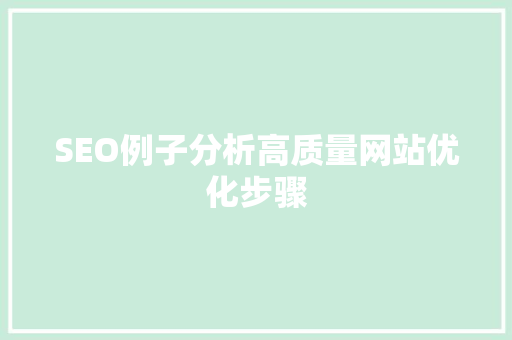 SEO例子分析高质量网站优化步骤