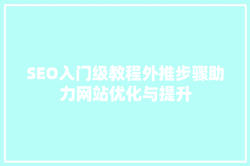 SEO入门级教程外推步骤助力网站优化与提升