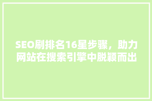 SEO刷排名16星步骤，助力网站在搜索引擎中脱颖而出