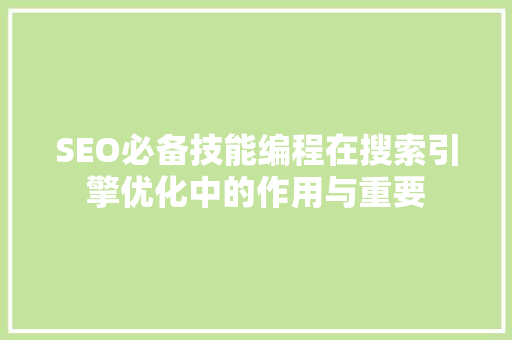 SEO必备技能编程在搜索引擎优化中的作用与重要