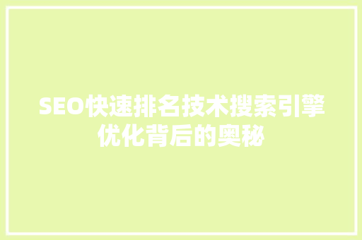 SEO快速排名技术搜索引擎优化背后的奥秘