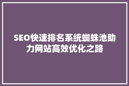 SEO快速排名系统蜘蛛池助力网站高效优化之路