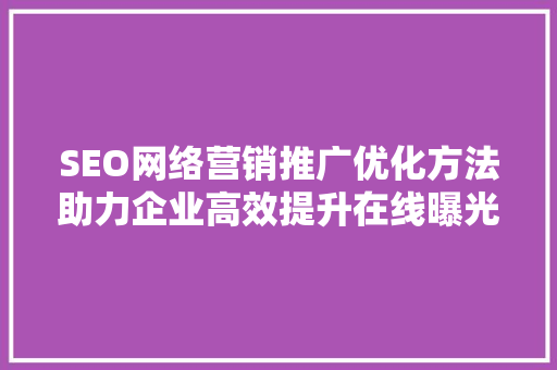 SEO网络营销推广优化方法助力企业高效提升在线曝光度