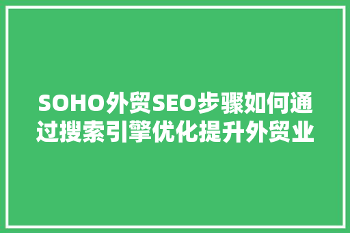 SOHO外贸SEO步骤如何通过搜索引擎优化提升外贸业务