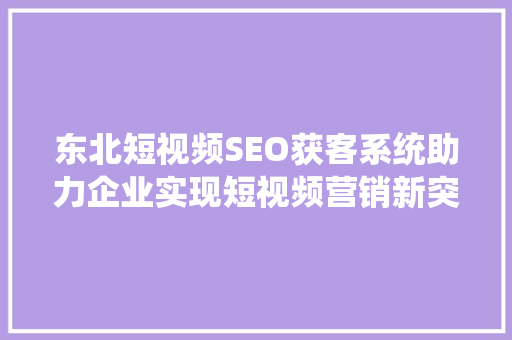 东北短视频SEO获客系统助力企业实现短视频营销新突破