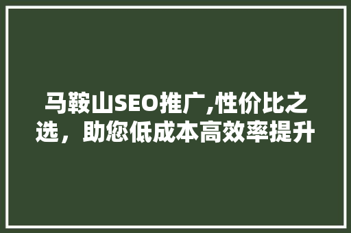 马鞍山SEO推广,性价比之选，助您低成本高效率提升网站排名